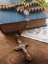 Nazareth Store Wood Beads Rosary Necklace Saint Benedict Medal & Catholic Cross Religious Prayer Chaplet String Handmade - Velvet Bag...