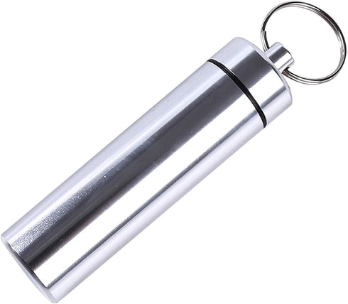 "Silver Small Portable Pill Box Keychain, Aluminium Alloy Mini Pill Organizer Case Container for Purse,Waterproof Metal Pill Holder Medicine Bottl...