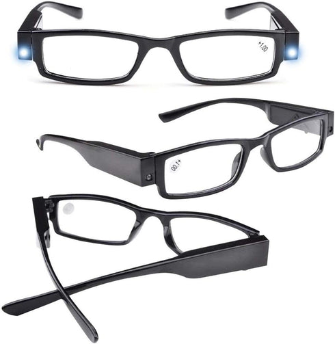 Bright LED Readers with Lights Reading Glasses Lighted Magnifier Nighttime Reader Compact Full Frame Eyewear Clear Vision Unisex Clear Vision Ligh...