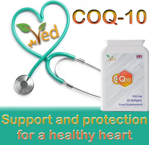 VED CoQ10 500mg | Co Enzyme Q10 | Highest Strength | Naturally Fermented Ubiquinone Coenzyme | Superior Natural Formula | 500mg 60 Softgels| 2 Mon...