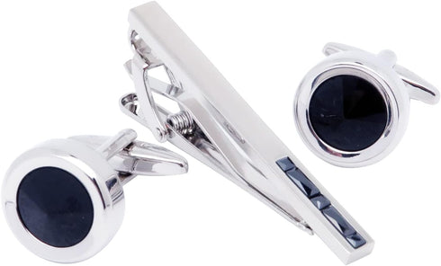 Round Diamond Cutting Crystal Men Cufflinks and Tie Clip Set Regular Necktie Tie Pin Cuff Links for Wedding Business Shirt Tie...