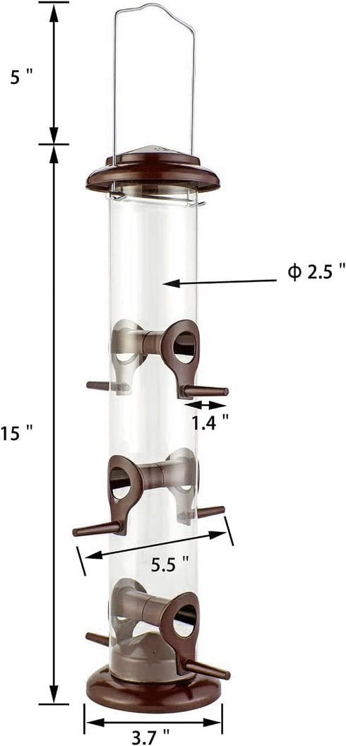 iBorn Metal Bird Feeder Hanging Wild Bird Seed Feeder for Mix Seed Blends Heavy Duty All Metal Coffee Finish,14 Inch 6 Port(Seed is not Included)...