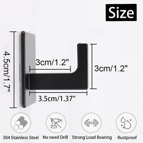 Bath Towel Hook,4 Pack Self Adhesive Square Coat Hooks, Sturdy No Drilling Robe Hook, Stainless Steel Heavy Duty Clothes Hanger, Wall Hooks for Ba...
