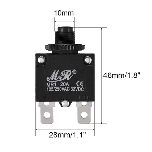 uxcell 5Pcs Thermal Overload Protector AC 125/250V 20A Push Button Reset Circuit Breaker...