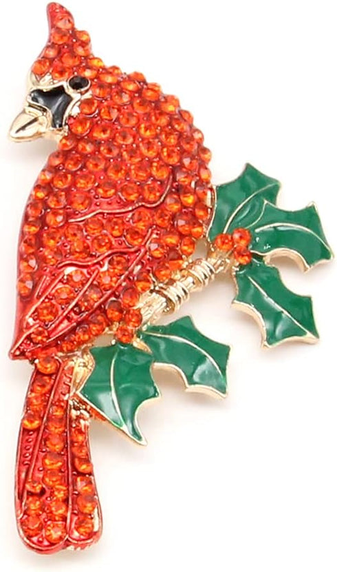 Large Gold Tone Northern Cardinal Brooch With Red Color Crystal Rhinestone Bird Brooches Pins Christmas Bird Brooch...