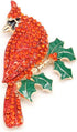Large Gold Tone Northern Cardinal Brooch With Red Color Crystal Rhinestone Bird Brooches Pins Christmas Bird Brooch...