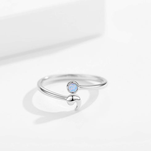 JUSTKIDSTOY Semicolon Ring 925 Sterling Silver Adjustable Open Opal/Moonstone Ring Suicide Awareness Inspirational Gifts for Women...
