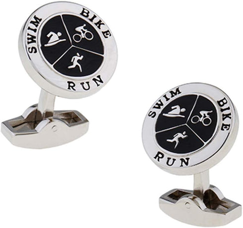 Triathlon Triathlete Swim Bike Run Round Pair Cufflinks...