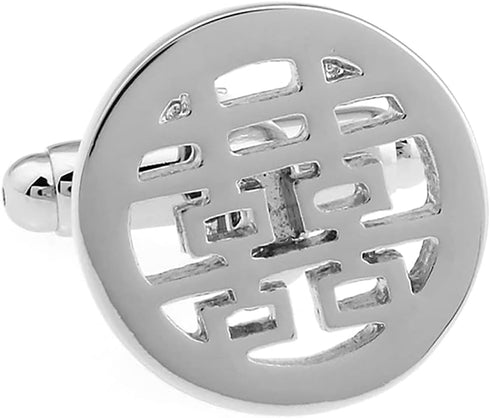 Chinese Character Wedding "XI" Marry Groom Gift Silver Round Cufflinks...