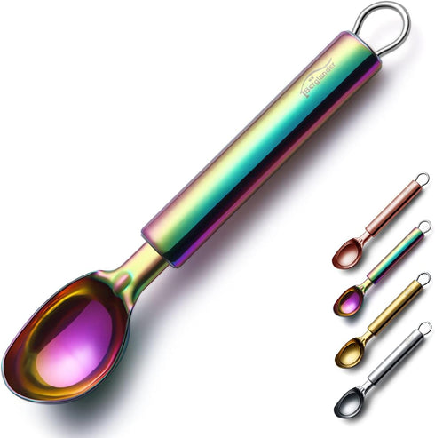 Rainbow Ice Cream Scoop, Berglander Stainless Steel Cookie Scoop Melon Baller Scooper Cones With Titanium Colorful Plating, Specialty Tools and Ga...