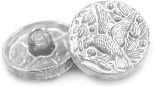 Bezelry 12 Pieces Bird in Flowers Metal Shank Buttons. 16mm (5/8 inch) (Silver White)...