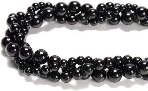 95pcs(2 Strand/Set) 8mm Genuine Black Tourmaline Healing Crystal Beads with Energy Power, Smooth Round Stone Beads for Jewlery Bracelets Making DI...