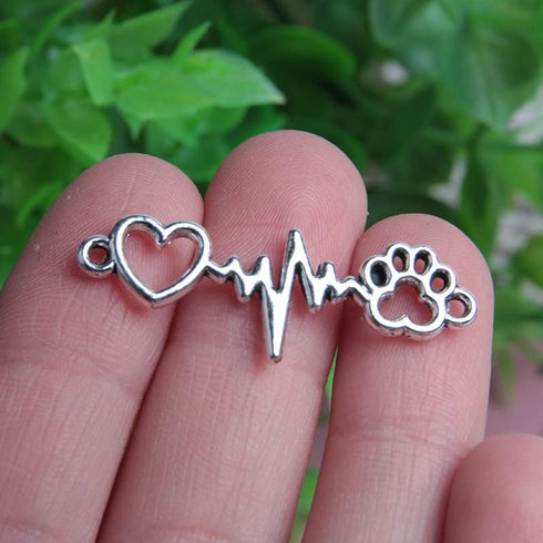 50 PCS 10pcs Antique Silver Plated Heart Footprint Electrocardiogram Charms Pendant for Jewelry Making Bracelet Accessories DIY Craft Findings...