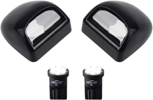 HERCOO LED License Plate Light Lamp Lens White Bulbs Black Rear Housing Compatible with 1999 after Silverado Sierra Avalanche Suburban Escalade Yu...