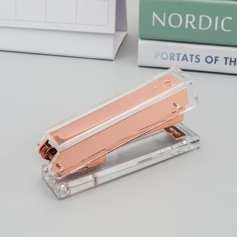 Clear Acrylic Stapler Rose Gold Desktop Stapler Cute Mini Staplers for No.10 Staples Refill, Heavy Duty Office Stapler Desk Accessiories for Offic...