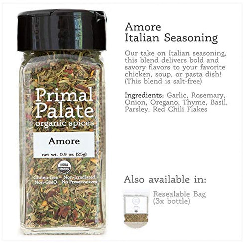 Primal Palate Organic Spices Amore Seasoning, Certified Organic, 0.9 oz Bottle...