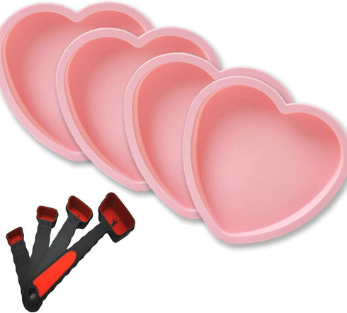 6 Inch Silicone Heart Shaped Rainbow Cake Baking Pans, Heart Cake Layer Pan Set, Non-Stick Silicone Cake Bakeware Mold,4tray Baking Flexible Molds...