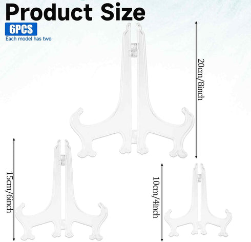 Plastic Easels 4/6/8 Inches Acrylic Plate Stand Multiple Sizes Easel Stands Clear Display Stand Decorative Plate Holders for Picture, Photo, Frame...