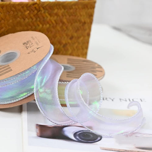BBJ WRAPS Luxury Iridescent Fishtail Yarn Gift Ribbons for flowers Bouquet Packaging Korean Sheer Organza Wired Ribbon for Valentine's Day Wedding...