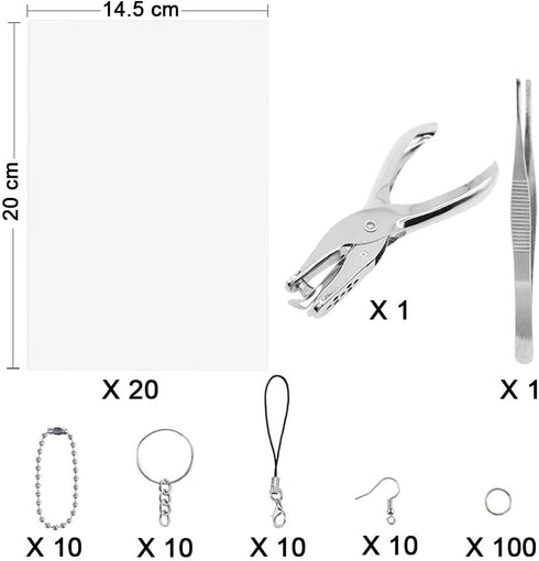 Benvo 157 Pcs Heat Shrink Plastic Sheet Kit Shrinky Art Film Paper 20 Pcs with 135 Pcs Keychains Accessory Ear Hooks Chain Beads Lobster Clasps an...