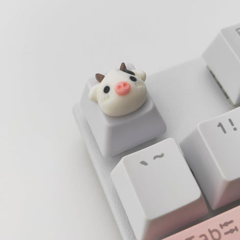 Personalized Cute White Keycap Custom 3D Keycap ESC Key OEM R4 Profile Keycap for Mechanical Keyboard MX Switch Lovely Cartoon Keycap (Cartoon Cow...