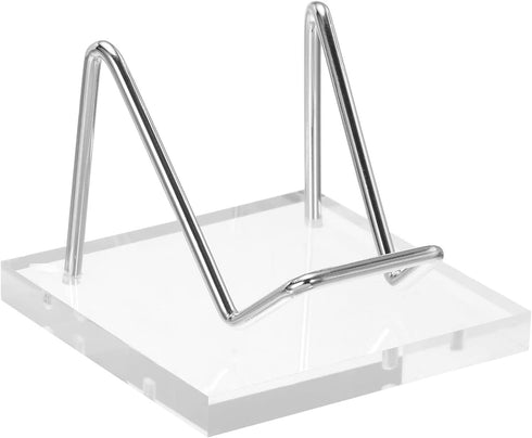 PATIKIL 3" x 3" x 2" Acrylic Display Stands, Display Easel Holder Stainless Steel Arm Crystal Display Stand for Mineral Gemstone Style 2, Clear...