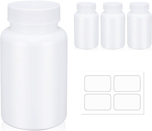 Empty Plastic Pill Bottle Medicine Bottles Reagent Chemical Container with Smooth Screw Lid For Liquid Solid Powder (200cc 4pack)...