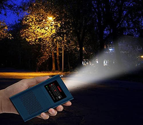 Portable AM FM Transistor Radio with New ver Backlight Powerful Flashlight Powered by 1500mah Lithium Battery (Included),Ultra-Long Antenna Best R...