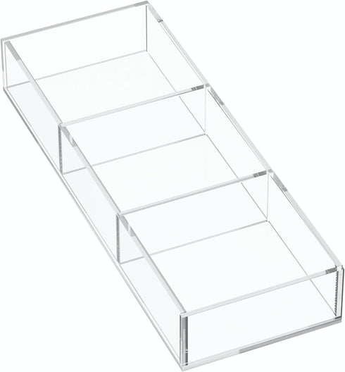 HIIMIEI 3 Section Acrylic Drawer Organizer Tray, Clear Desk Makeup Tray Organizer for Drawer, Office Shallow Drawer Organizer(11.8x4.3 inch)...