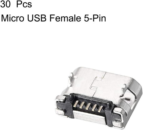 uxcell 30 PCS Micro USB Female Socket Connector Jack, 5-Pin DIP 180 Degree, Repair Replacement Adapter...