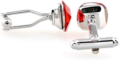 Red Square Crystal Cufflinks Pair in a Presentation Gift Box & Polishing Cloth...