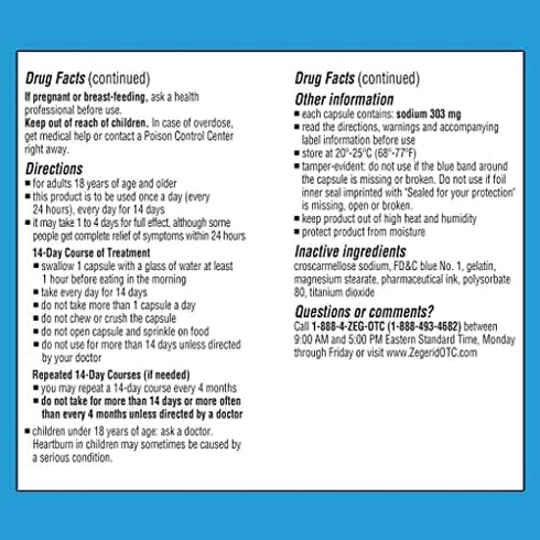 Zegerid OTC 24-Hour Heartburn Relief, The Only Proton Pump Inhibitor with Omeprazole 20mg + Sodium Bicarbonate, Treats Frequent Heartburn, 14ct Ca...