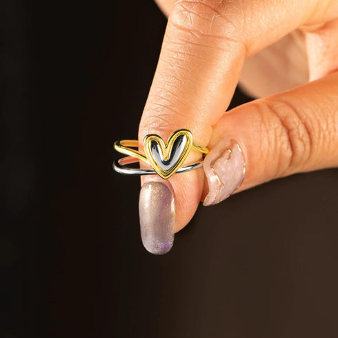 Self Love Ring Heart Ring Set for Women,Dainty Love Layered Heart Stackable Rings Fashion Heart Two-in-One Wedding Engagement Ring Sets Jewelry...