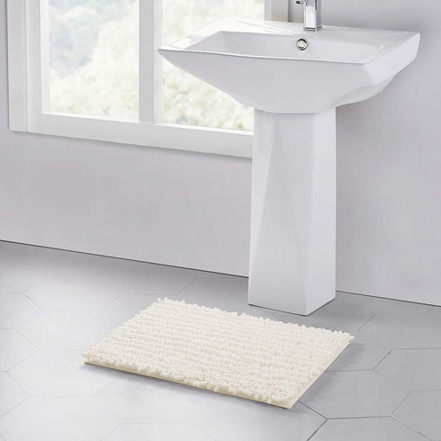 Walensee Bathroom Rug Non Slip Bath Mat (24x17 Inch Ivory) Water Absorbent Super Soft Shaggy Chenille Machine Washable Dry Extra Thick Perfect Abs...