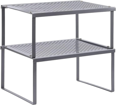 NEX Kitchen Shelf Organizer for Counter Cupboard Pantry, Set of 2 Cabinet Shelf Organizer Spice Rack, Stackable, Metal, Silver...