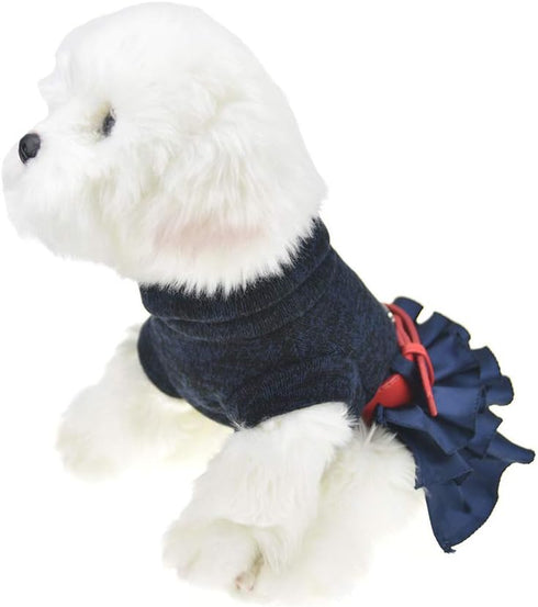 Winter Warm Dog Sweater Dress Tutu Skirt Pet Cat Knitted Clothes for Small Medium Dog Girls (X-Large, Blue)...