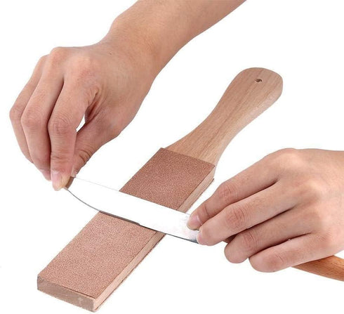 Utoolmart Double Side Leather Strop for Knife Sharpening, 1.7" by 10.8" Stropping Block Handmade Razors Polishing Board, for Honing Knives, Woodwo...