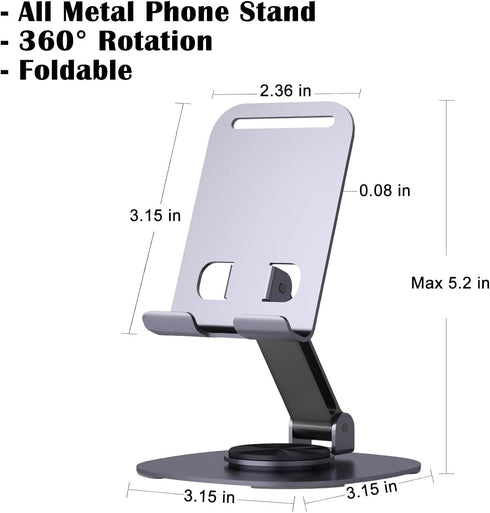 Metal Cellphone Stand 2 Pack MiniPad Phone Holder 360° Rotation Phone Stand Foldable Scalable Office Desk Adjustable Portable for Travel...