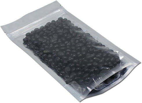 FERENLI 100 Pieces Stand Up Clear Front Zipper Lock Resealable Aluminum Mylar Foil Plastic Packaging Bag for Zip Heat Sealable Lock with Tear Notc...