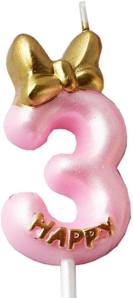 Gold 3 Candle Birthday Girl, Pink Number 3 Cake Topper, 3rd Birthday Party Decoration...