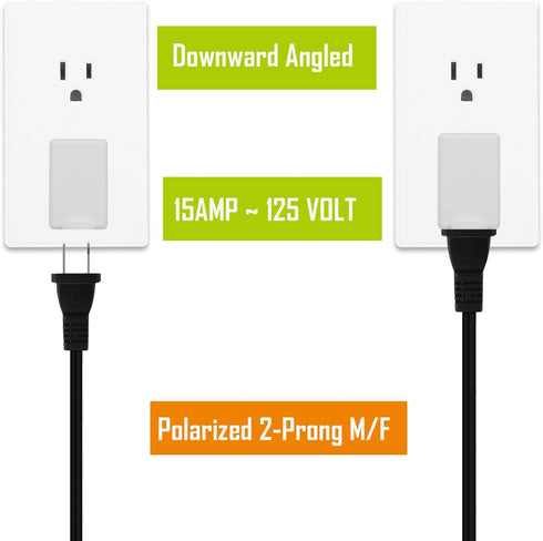 Polarized 2-Prong L Type Adapter, Vertical Right Angled Down Angle AC Adapter, NEMA 1-15P USA Outlet Saver Extension Adapter High Heat Resistant 2...