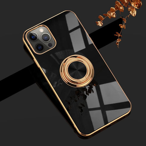 Omorro Compatible with Rose Gold iPhone 13 Pro Max Case for Women Girls Kickstand Ring Holder 360 Rotation Ring Glitter Plating Edge Work with Mag...