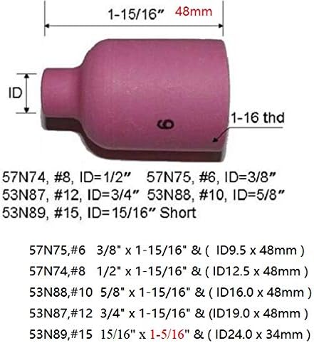 RIVERWELD TIG Large Diameter Gas Lens Collet Kit 45V116 (1/16") 45V64 (3/32") 995795 (1/8") Ceramic Cup 57N75 6# 3/8" 57N74 8# 1/2" 53N88#10 5/8" ...
