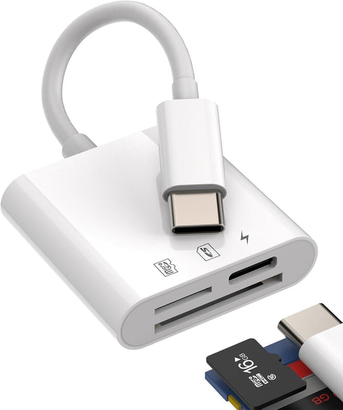 USB C SD TF Card Reader for iPhone 15 3-in-1 Type C Trail Camera Adapter Card Reader Plug and Play Compatible for MacBook Android Samsung, Chargin...