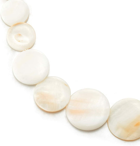 White Circle Disc Mother of Pearl Beads Chain Choker Collar Statement Necklace, Party Event, Unique...