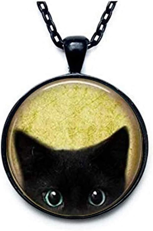 Black Cat Necklace - Peeking Black Cat Pendant - Cute Black Cat Jewelry...