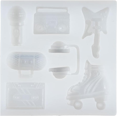 80s Disco Fever Fondant Silicone Tray Boombox Microphone Radio Bass for Sugarcraft Cake Decorating, Cupcake Topper, Chocolate, Polymer Clay...