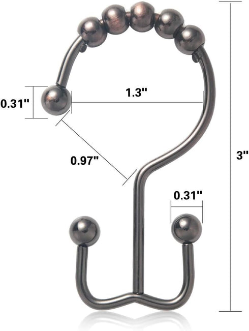 Shower Curtain Hooks Rust Resistant Shower Curtain Rings Metal Double Glide Rollers Shower Hooks for Bathroom Shower Curtain Rods Curtains, Set of...