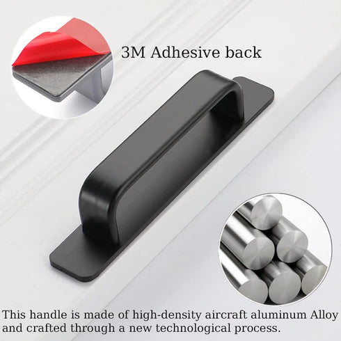 Adhesive Cabinet Drawer Handles Pulls - 2pcs Self-Stick Instant Aluminum Alloy Drawer Push Helper with 3M Adhesive Door Handle for Kitchen Cabinet...