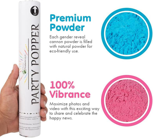 Clover Products Premium Gender Reveal Powder Cannon – 4 Pack Includes 2 Pink & 2 Blue | 12 Inch Gender Reveal Poppers | Compressed Air Powered | E...